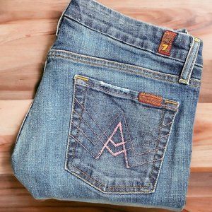 7 For All Mankind Jeans A Pocket Boot Cut Pink Stitch size 30 x 30 Low Rise